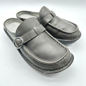 Alegria Brigid Womens Gray Oiled Ash Leather Buckle Mules Moc Toe Clogs 39/8.5
